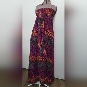 Xhilaration Halter/ Tie Bust Maxi Dress Orange Purple Blue Size Small